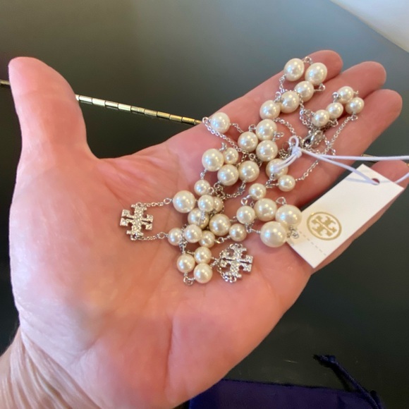 NWT Authentic Luxury Tory Burch Pearl Crystal Rosary Necklace - Picture 9 of 17